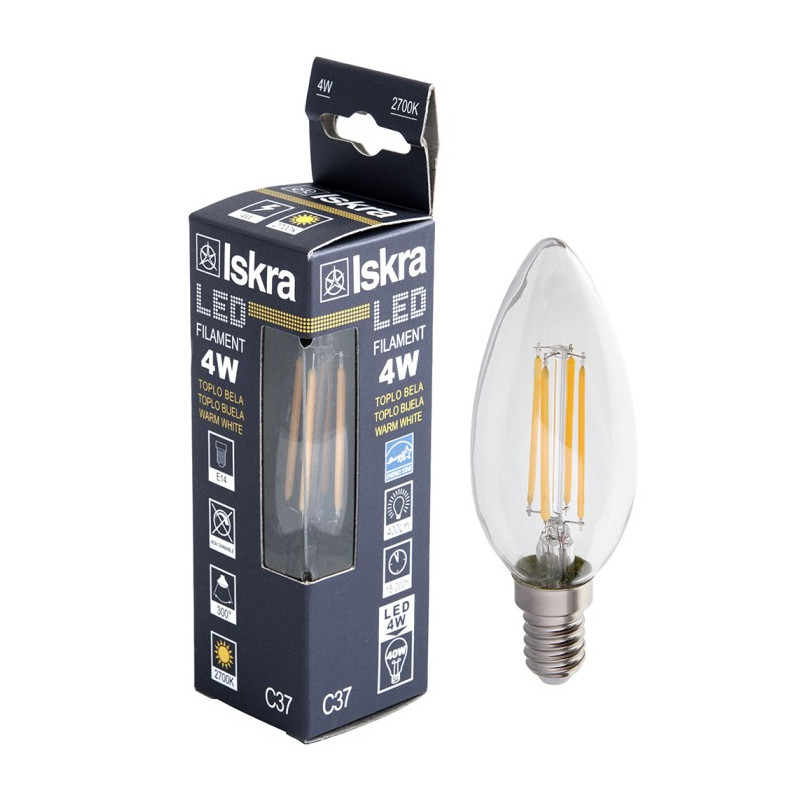 Iskra led svetilka c37 e14 4w filament